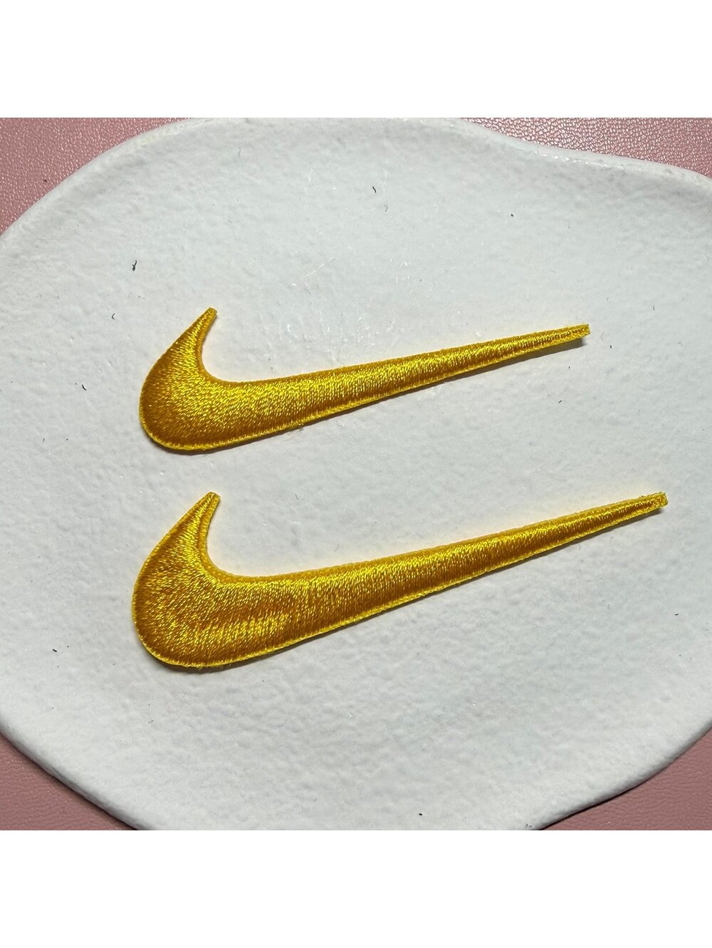 2 Pc of Nike Embroidered Swoosh Iron On Patches Yellow 2.5 And 3 inches